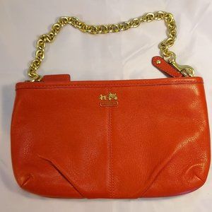 Coach  Orange Leather Mini Chain Clutch